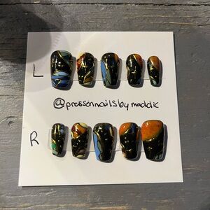 Abstract Black and Gold Press-On Nails